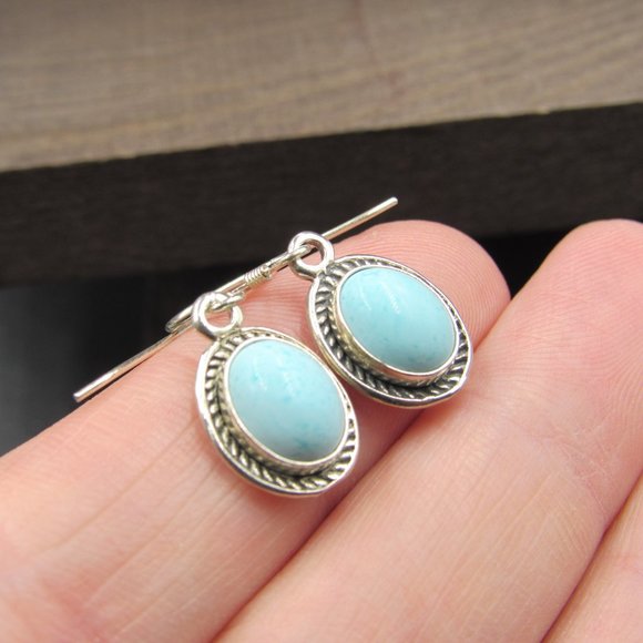 Sterling Silver Stone Light Blue Earrings Vintage - Picture 2 of 6